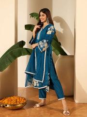 Women Floral Embroidered Kurta with Trousers & Dupatta