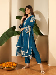 Women Floral Embroidered Kurta with Trousers & Dupatta