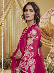 Women Floral Embroidered Thread Work Kurta With Trousers & Dupatta