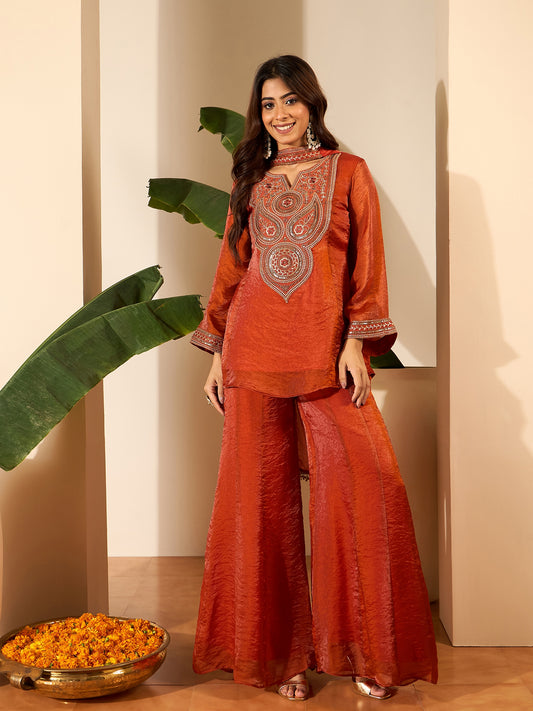 Women Floral Zari Embroidered Yoke Design Kurta Set with Dupatta