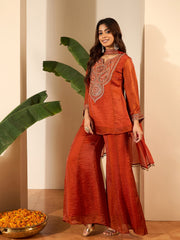 Women Floral Zari Embroidered Yoke Design Kurta Set with Dupatta