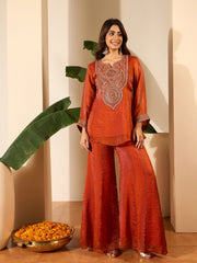 Women Floral Zari Embroidered Yoke Design Kurta Set with Dupatta