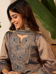 Women Floral Zari Embroidered Yoke Design Kurta Set with Dupatta