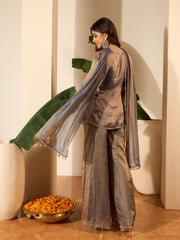 Women Floral Zari Embroidered Yoke Design Kurta Set with Dupatta