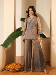 Women Floral Zari Embroidered Yoke Design Kurta Set with Dupatta