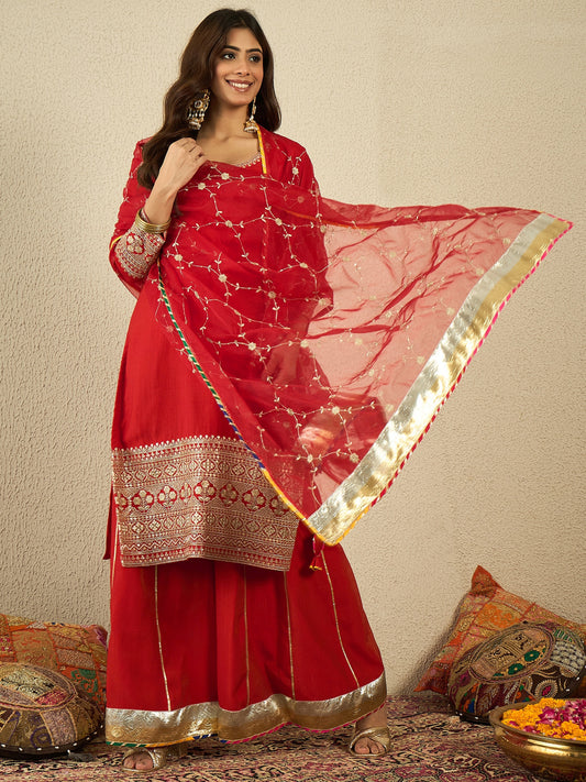 Women Ethnic Motifs Embroidered Kurta with Palazzo & Dupatta