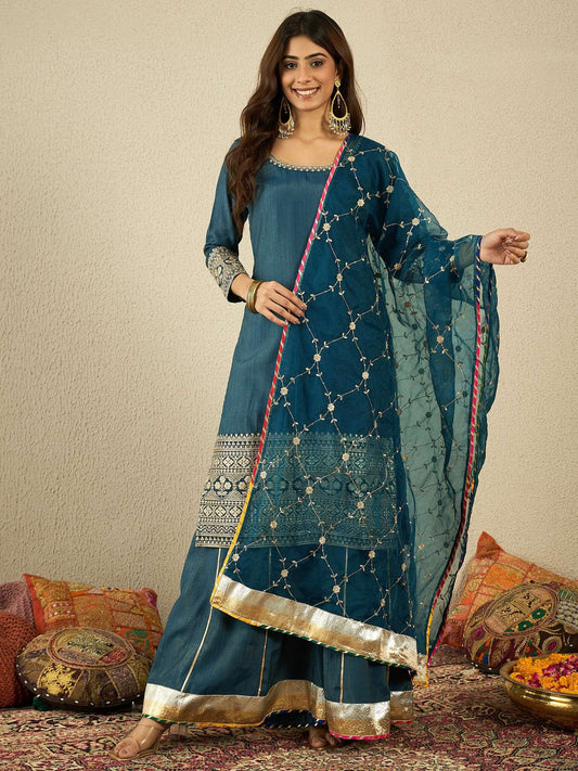 Women Ethnic Motifs Embroidered Kurta with Sharara & Dupatta