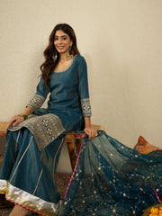 Women Ethnic Motifs Embroidered Kurta with Sharara & Dupatta