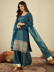 Women Ethnic Motifs Embroidered Kurta with Sharara & Dupatta