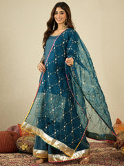 Women Ethnic Motifs Embroidered Kurta with Sharara & Dupatta