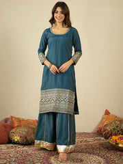 Women Ethnic Motifs Embroidered Kurta with Sharara & Dupatta