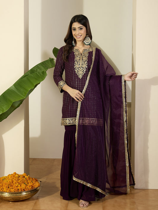 Women Ethnic Motifs Embroidered Regular Kurta with Sharara & With Dupatta