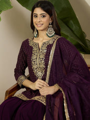 Women Ethnic Motifs Embroidered Regular Kurta with Sharara & With Dupatta