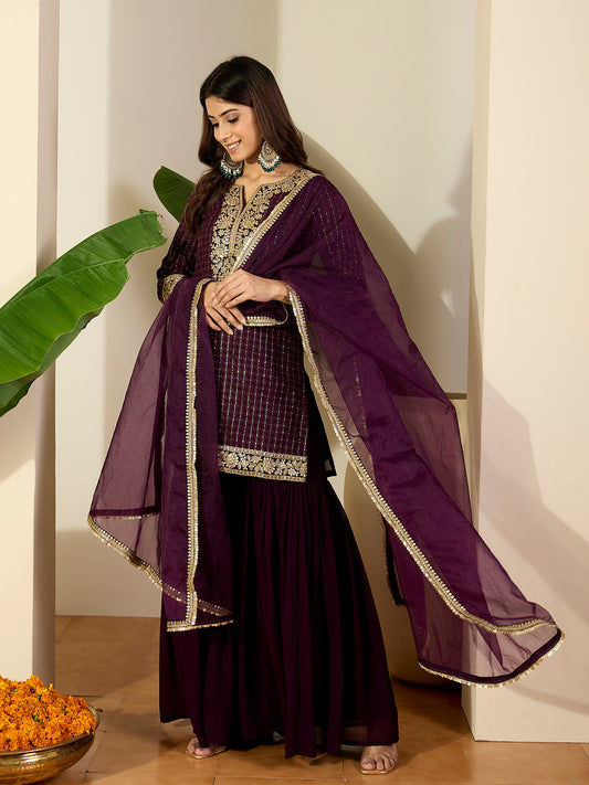 Women Ethnic Motifs Embroidered Regular Kurta with Sharara & With Dupatta