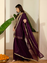 Women Ethnic Motifs Embroidered Regular Kurta with Sharara & With Dupatta