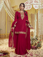 Women Floral Zari Embroidered Straight Kurta Set with Dupatta