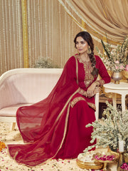 Women Floral Zari Embroidered Straight Kurta Set with Dupatta