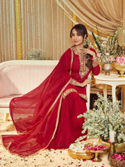 Malaika Arora Women Floral Zari Embroidered Straight Kurta Set with Dupatta