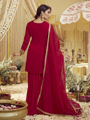 Women Floral Zari Embroidered Straight Kurta Set with Dupatta