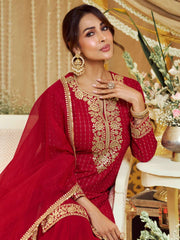 Malaika Arora Women Floral Zari Embroidered Straight Kurta Set with Dupatta