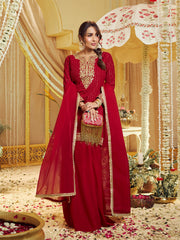 Malaika Arora Women Floral Zari Embroidered Straight Kurta Set with Dupatta