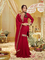 Malaika Arora Women Floral Zari Embroidered Straight Kurta Set with Dupatta