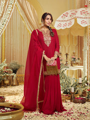 Malaika Arora Women Floral Zari Embroidered Straight Kurta Set with Dupatta