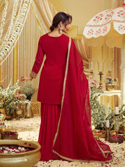 Malaika Arora Women Floral Zari Embroidered Straight Kurta Set with Dupatta