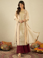 Women Ethnic Motifs Embroidered Regular Sequinned Kurta with Palazzos & With Dupatta