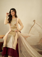 Women Ethnic Motifs Embroidered Regular Sequinned Kurta with Palazzos & With Dupatta