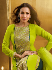 Women Geometric Embroidered Kurta with Palazzo & Dupatta