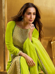 Women Geometric Embroidered Kurta with Palazzo & Dupatta