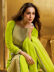 Women Geometric Embroidered Kurta with Palazzo & Dupatta