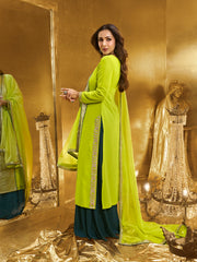 Women Geometric Embroidered Kurta with Palazzo & Dupatta