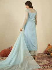 Women Ethnic Zari Mukaish Embroidered Kurta Set with Dupatta