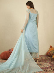 Women Ethnic Zari Mukaish Embroidered Kurta Set with Dupatta
