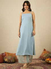 Floral Embroidered Pleated Zari A-Line Kurta with Palazzos & With Dupatta