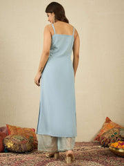 Floral Embroidered Pleated Zari A-Line Kurta with Palazzos & With Dupatta