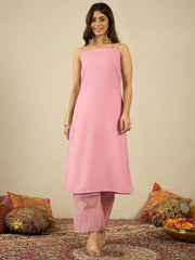Floral Embroidered Sequinned Organza Kurta With Trousers & Dupatta