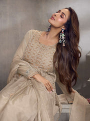 Malaika Arora Ethnic Motifs Embroidered Pleated Zari Organza Kurta With Palazzos & Dupatta