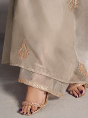 Malaika Arora Ethnic Motifs Embroidered Pleated Zari Organza Kurta With Palazzos & Dupatta