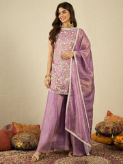 Floral Embroidered Thread Work Kurta With Sharara & Dupatta