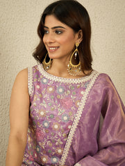 Floral Embroidered Thread Work Kurta With Sharara & Dupatta