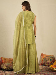 Women Floral Embroidered Regular Sequinned Kurta with Palazzos & Dupatta