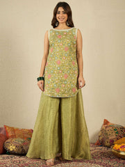 Women Floral Embroidered Regular Sequinned Kurta with Palazzos & Dupatta