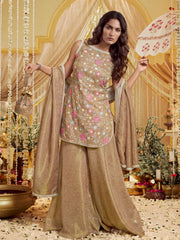 Women Floral Embroidered Regular Thread Work Kurta with Palazzos & With Dupatta