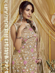 Women Floral Embroidered Regular Thread Work Kurta with Palazzos & With Dupatta