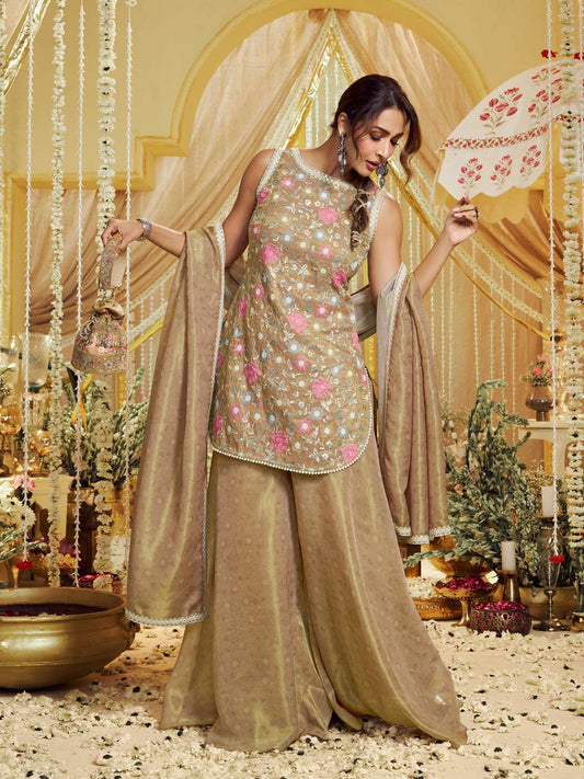 Malaika Arora Women Floral Embroidered Regular Thread Work Kurta with Palazzos & With Dupatta