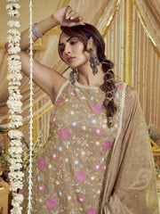 Women Floral Embroidered Regular Thread Work Kurta with Palazzos & With Dupatta