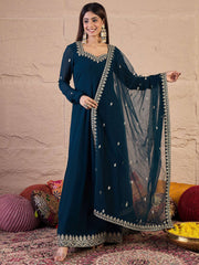 Women Ethnic Motifs Embroidered Sweetheart Neck Kurta with Dupatta